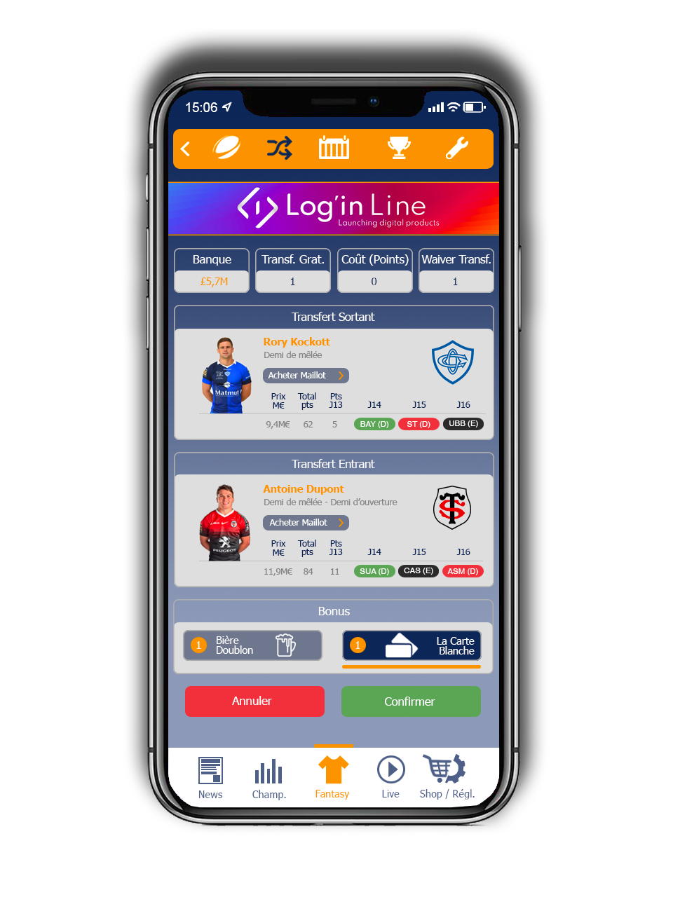 Fonctionnalités - Jeu Fantasy Rugby World 