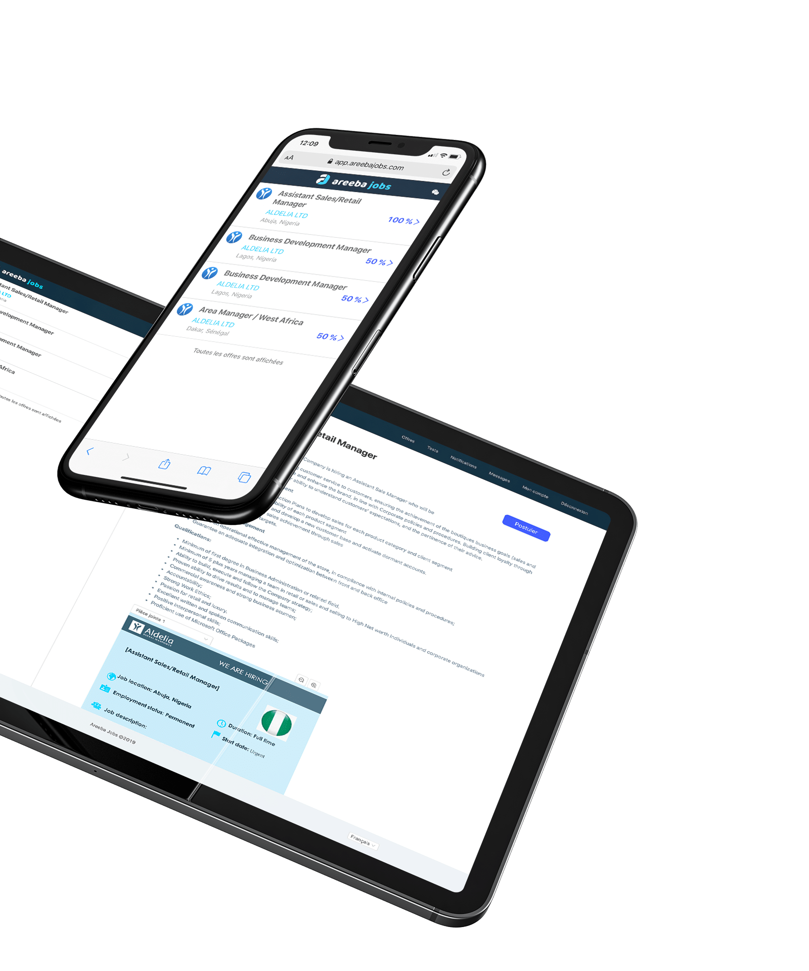 Mockup tablette et mobile Areeba Jobs